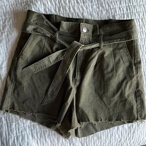 Express Olive Green High Waisted Shorts with Tie Belt